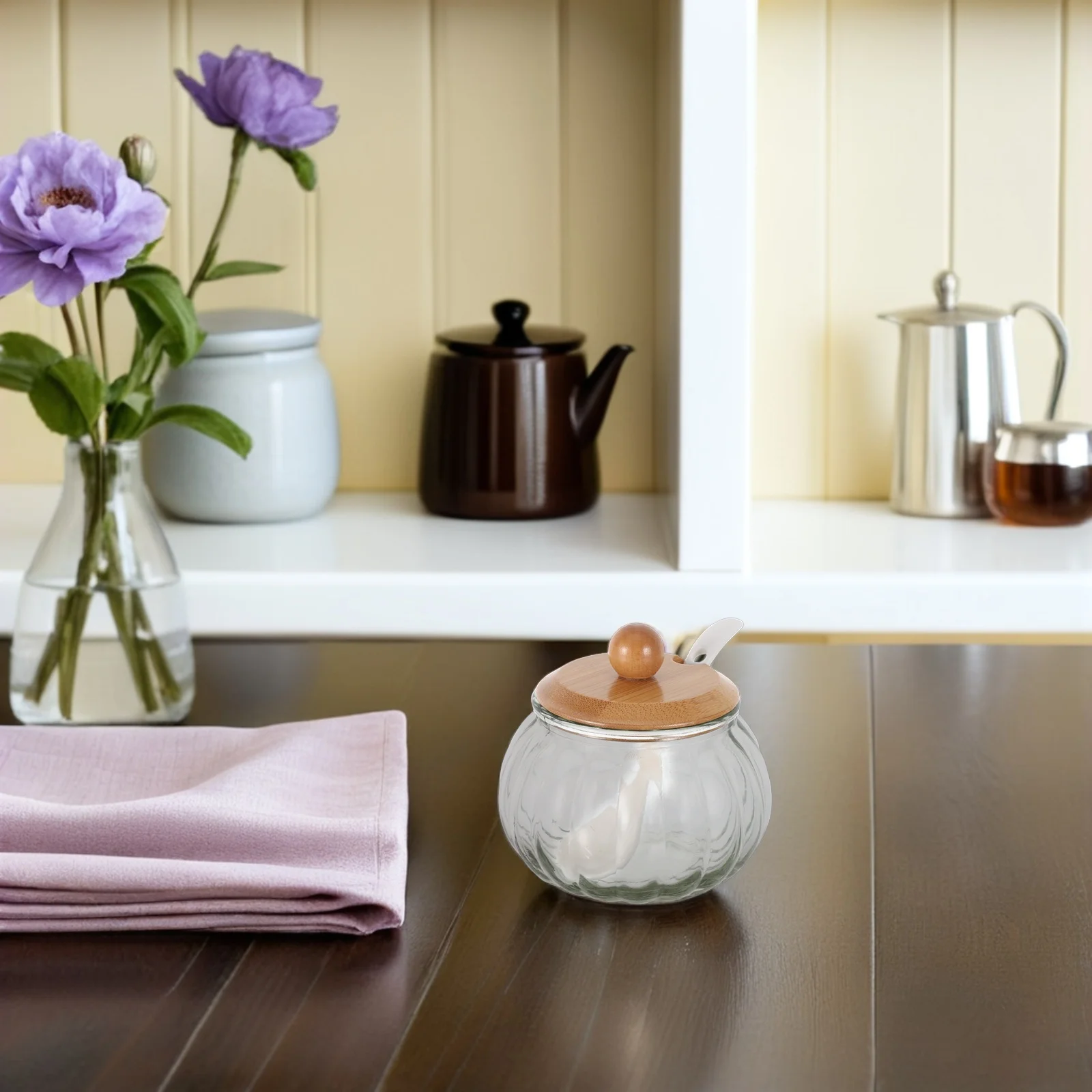 

1Set Glass Pumpkin Candy Dish with Spoon Seasoning Jars for Home Kitchen Dining Restaurant Glass Pumpkins for Decorating