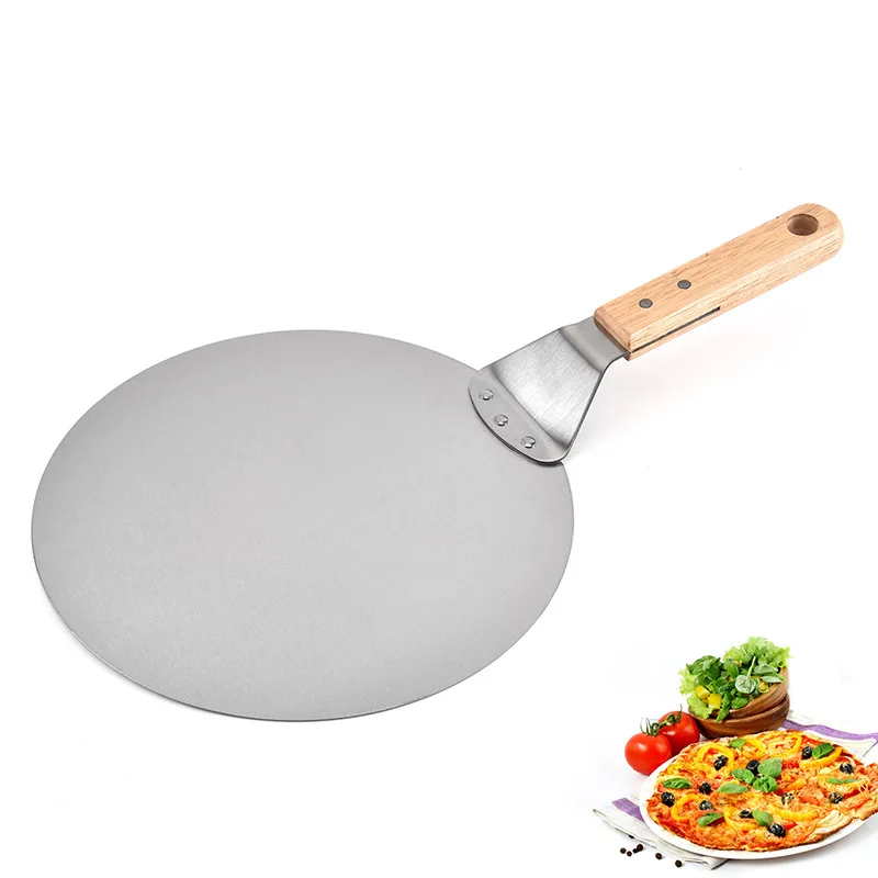 

Stainless Steel Round Pizza Spatula with Wooden Handle, Large Pizza Shovel, Cake Transfer Shovel, Baking Tool, 10"