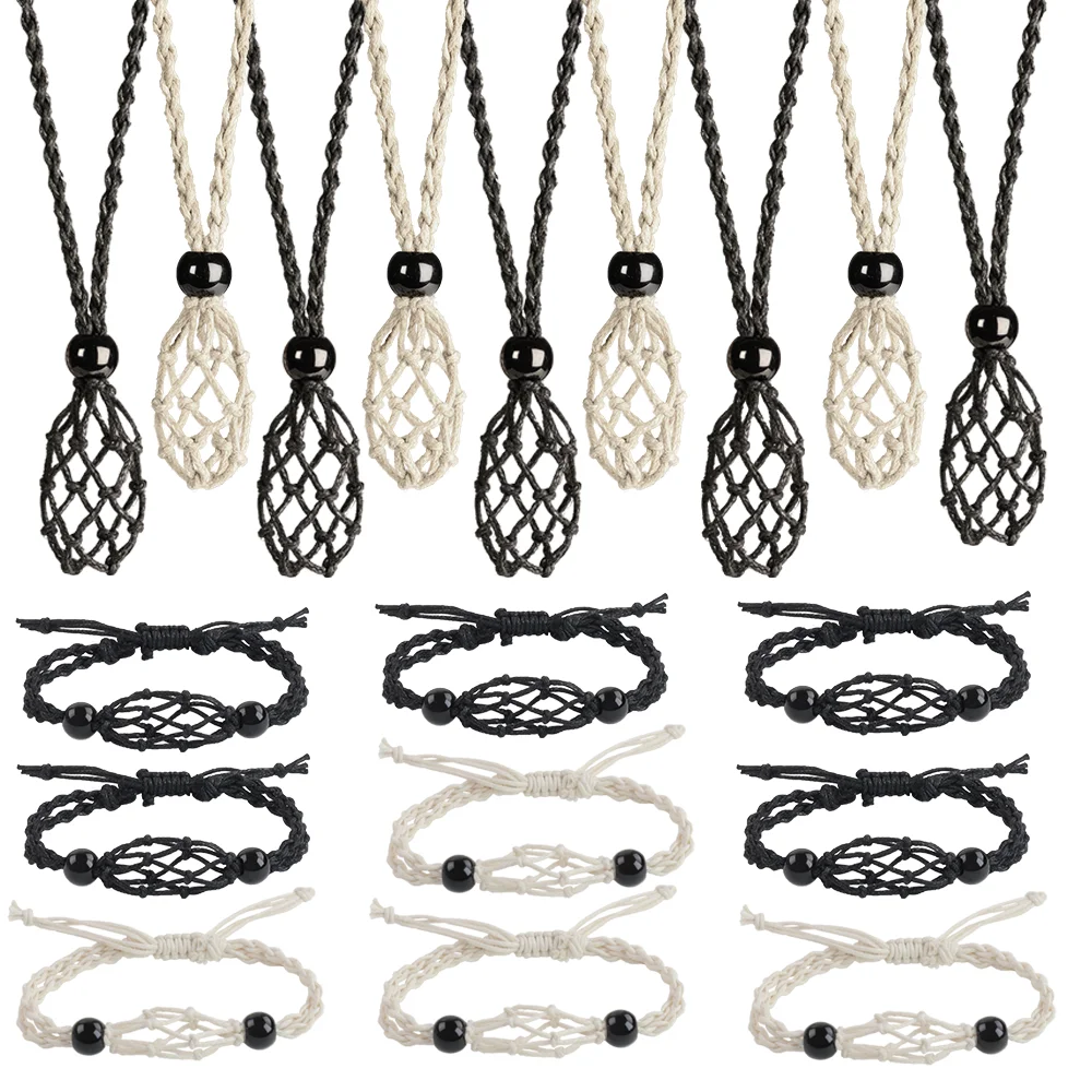 18 PCS Crystal Necklace and Bracelet Cord Empty Stone Holder Hand-Woven Necklace Cord with Adjustable