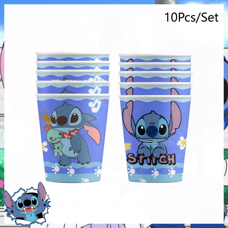 Disney Lilo und Stitch Geburtstagsparty-Dekoration, Einweggeschirr, Süßigkeitentüte, Tischdecke, Pappbecher, Teller, Servietten, Zubehör-Set – Detail 4