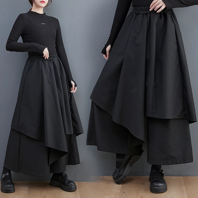 Design Sensation  Wide Leg Pants Women's Spring Summer New Sle k High-End Feeling Asymmetrical Skirt Nine Points