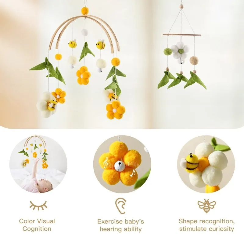 Bee Houten Bed Bel Baby Mobiele Rammelaars Speelgoed 0-12 Maanden Pasgeboren Wieg Peuter Rammelaars Carrousel Voor Babybedjes Kid muzikaal Speelgoed Geschenken