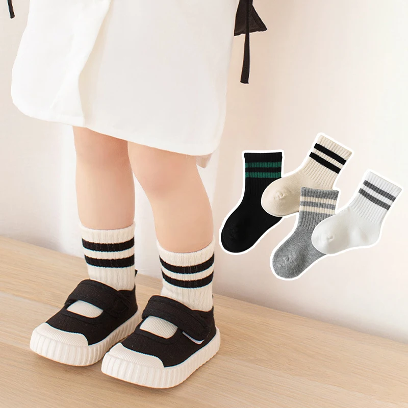 Fashion Striped Children Socks Soft Breathable Toddler Cotton Sock 0-2Year Boys Girls Infant Middle Tube Socks Children Footwear