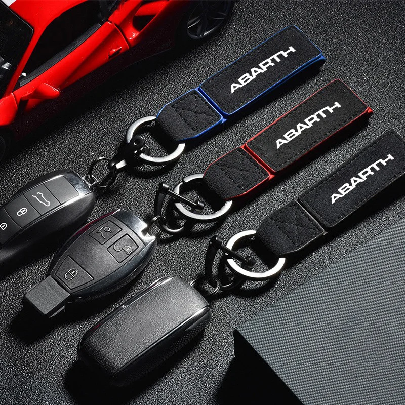 Material Fashion Suede Leather Keychain Business Gift Key Men Women For Fiat Abarth 500 595 124 Spider Ducato Panda Tipo Bravo