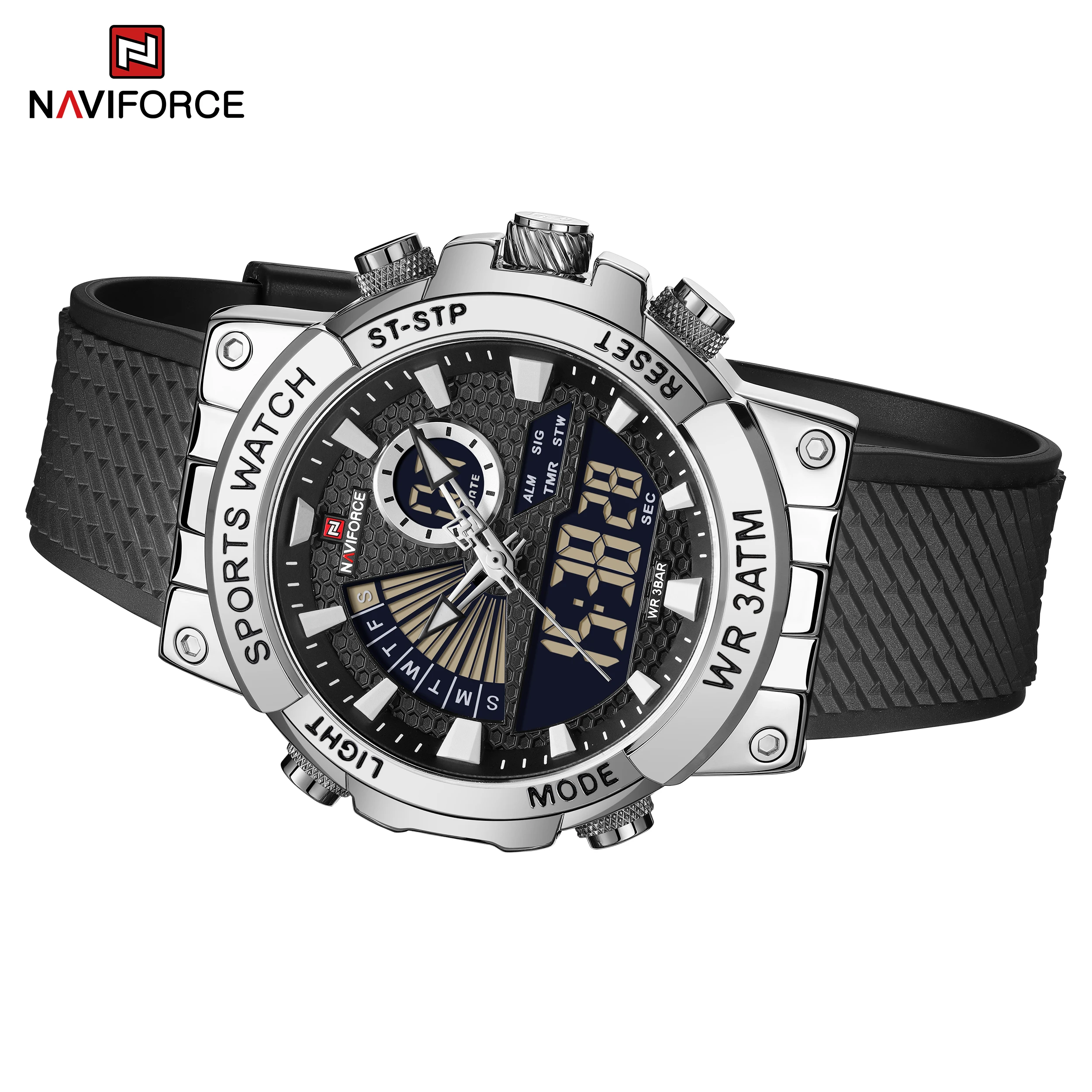 NAVIFORCE Men Watch Dual Display Coffee Sport Timepiece Chronograph Quartz Wristwatch Date Male Clock Relogio Masculino NF9219