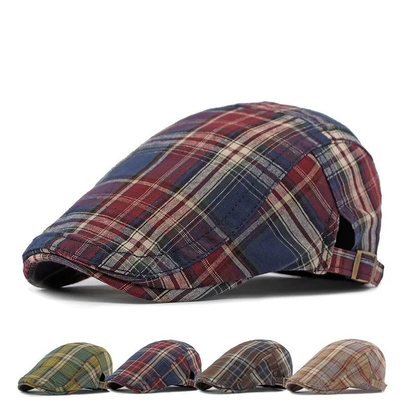 Cotton Stripe Print Newsboy Caps Flat Peaked Cap Men and Women Painter Beret Hats 166