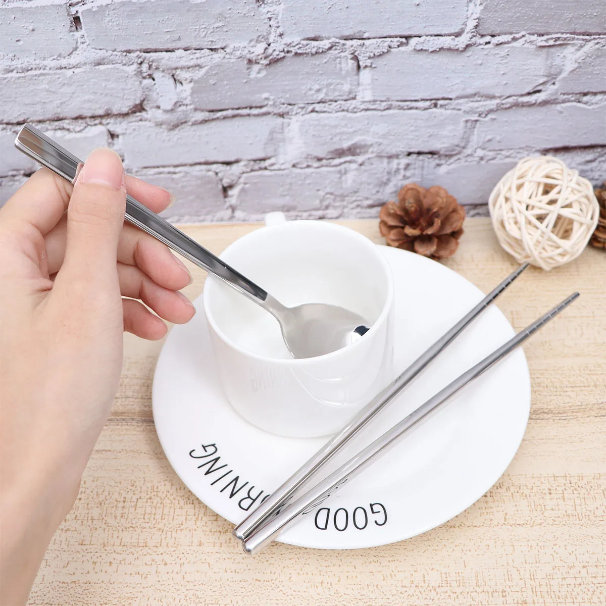 

3 Pcs Stainless Steel Cutlery Set Reusable Spoon Chopsticks Travel Camping Office Caravanning Kitchen Utensils Storage Case