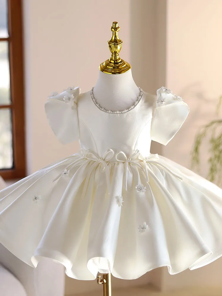 

Платье для девочки JDY: белое атласное с 3D цветами и бантом, для первого Рождества, дня рождения, свадьбы, наряд принцессы