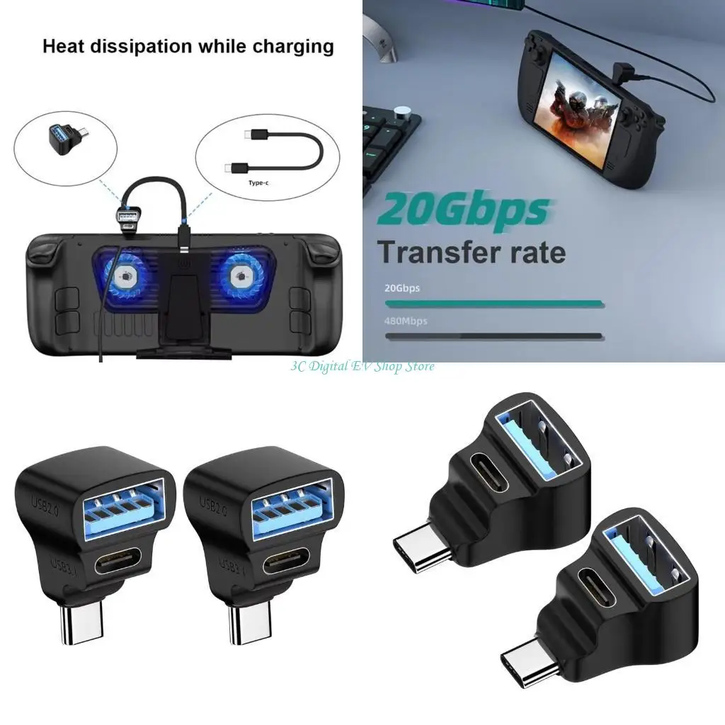 E74D 1 to 2 Type C Adapter 20Gbps 8K60HZ PD140W Extension for ROG Handheld Smooth and Stable Data Transmission