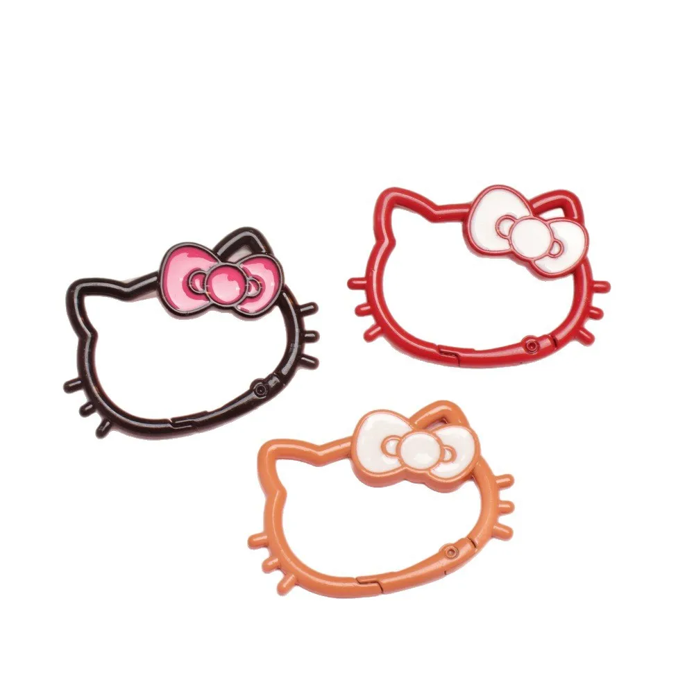 Miniso candy color paint hollow bow cat spring buckle color open spring coil metal hanging buckle accessories