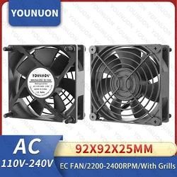 Двухшаровой вентилятор YOUNUON 92 мм, 9225 EC, бесщеточный, 110 В, 115 В, 120 В, 220 В, 240 в, осевой вентилятор 92 мм x 92 мм x 25 мм, поставляется с Srews/Grill