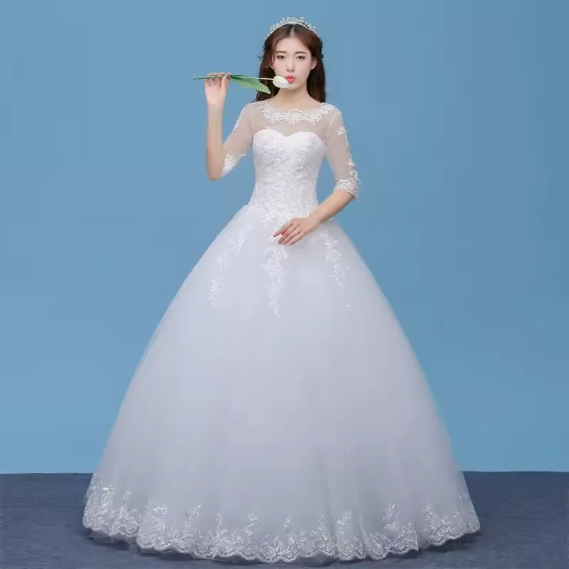 MDYS- A855#Korean Round Neck Floor-Length 2024 New Summer Bride Wedding Dress Wholesale Cheap Free Custom Large Size From China