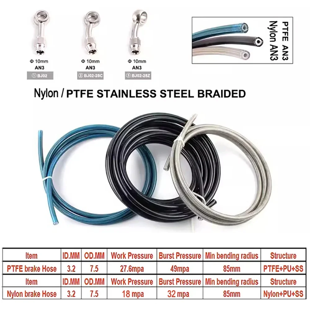 Tuyau de frein hydraulique tressé en acier inoxydable AN3 pour moto, ligne d\'huile en nylon, tuyau de Modification de vélo, livraison, D343