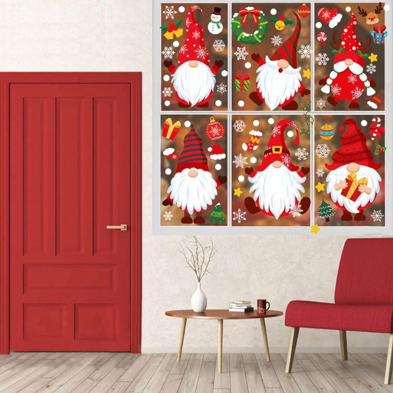 9 Sheet Christmas Decorations Window Decals Tomte Gnome Clings Wall Stickers