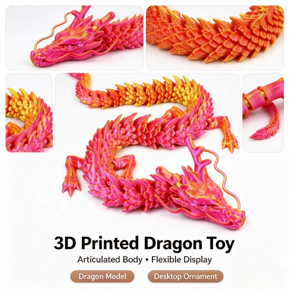 3D Printed Articulated Dragon Figurine – Posable Desk Decor, Colorful Jointed Dragon Ornament, Creative Gift for Friends & Dragon Lovers