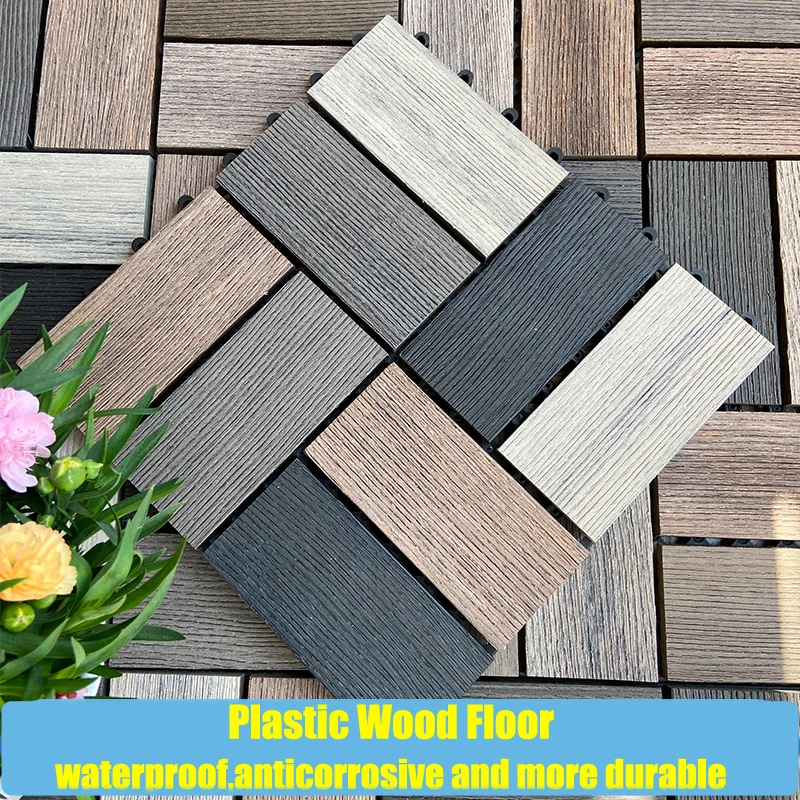 Mediterranean Style Wood Garden Decking Tiles, Eco-friendly, Waterproof, Antiseptic, Balcony, Outdoor Floor Board, 11Pcs per Box