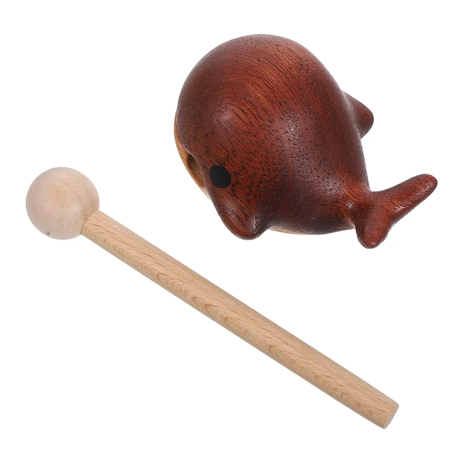 

Wooden Fish Statue Figurines Cute Whale Design Solid Block Dashboard Musical Toy