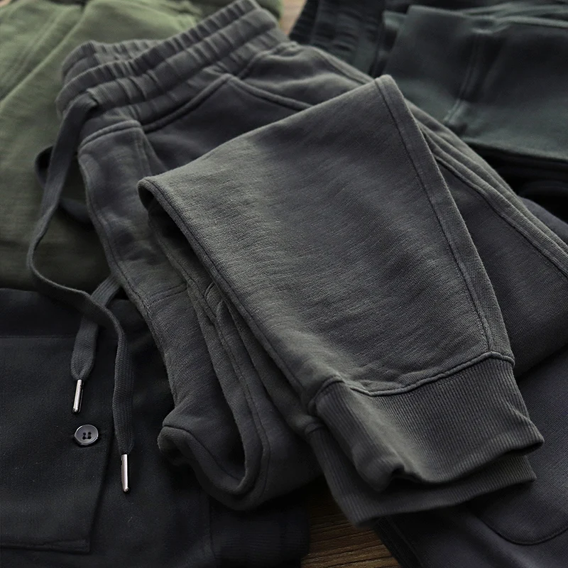 

Heavy Knit Pants Men American Retro Distressed Drawstring Winter Fleece-Lined Sweatpants Casual Joggers Slim Fit Sweatpants Men