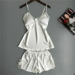 Women Lace Satin Pijama Sexy Lingerie Camisole Short Set