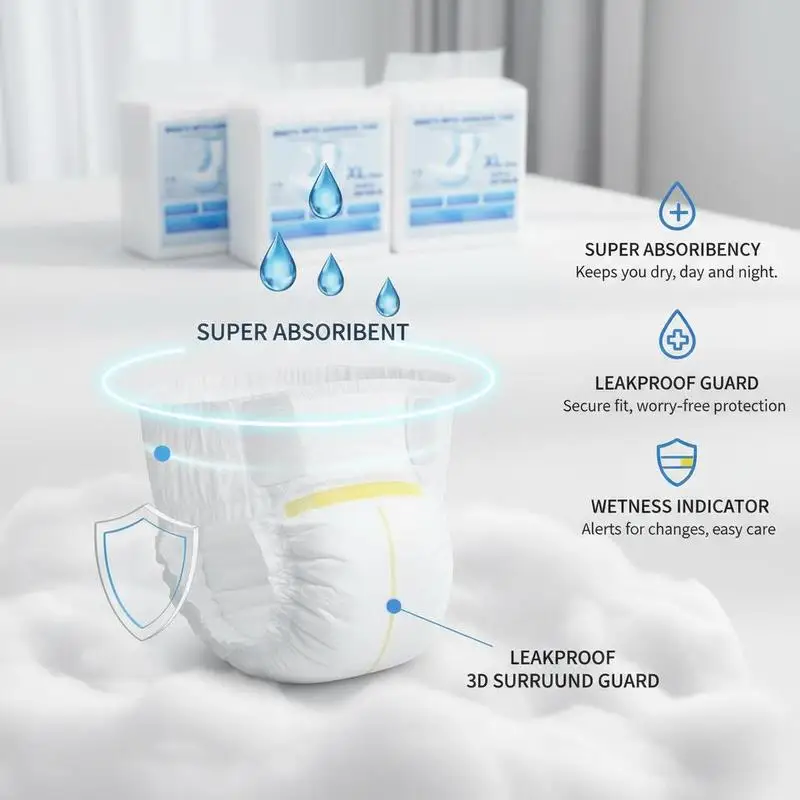 

Disposable Incontinence Underwear XL Size For Home Care Hospital Nursing Travel Super Absorbent Leakproof 3D Guard Wetness Indicator 40 Count 4 Packs 10