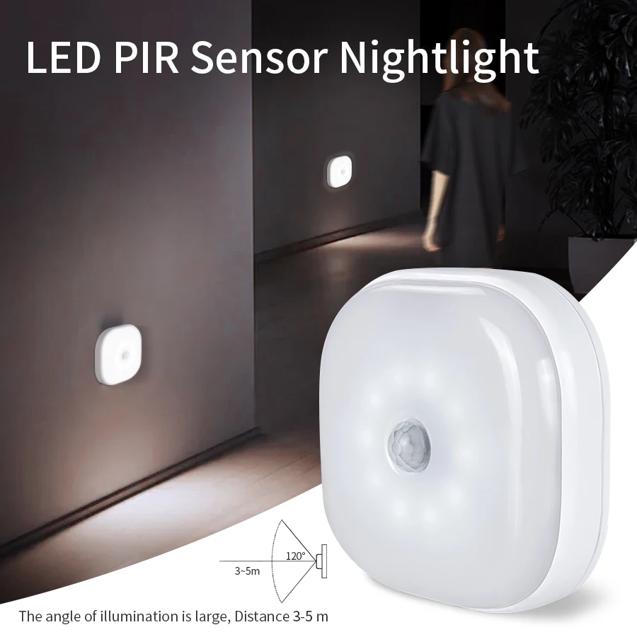 LED Night Light Battery Power PIR Motion Sensor Smart Night Light Wireless Wall Lamps for Cabinet Kitchen Bedroom Stair Wardrobe