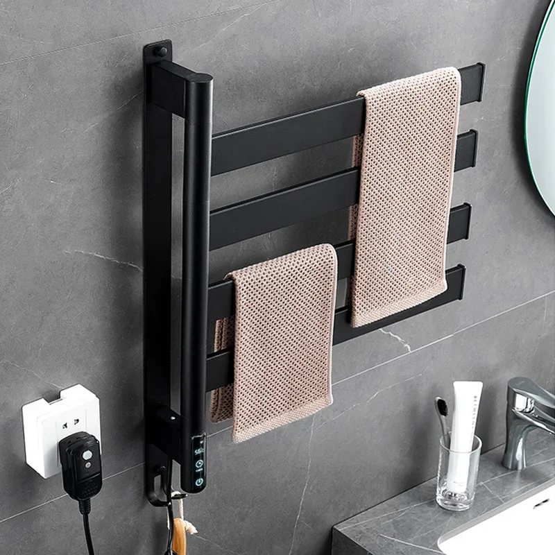 Bathroom Thermostatic Display Electric Heated Towel Rail Touch Electric Towel Radiator 180° Rotation Energy Saving Towel Rack