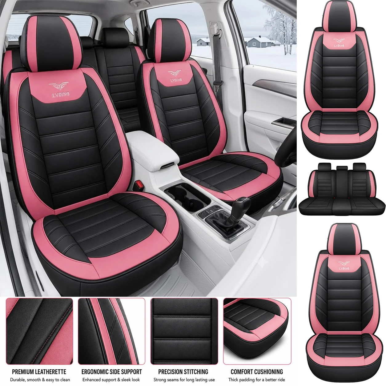 Leather Car Seat Covers Full Set Universal - 5-Seater Premium Leatherette Car Seat Covers