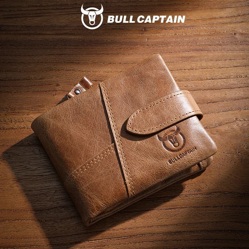 Wallet for Men, Genuine Leather, Horizontal Style, Buckle, Youth Retro Casual Cowhide Multifunctional Driver's License Coin Purse