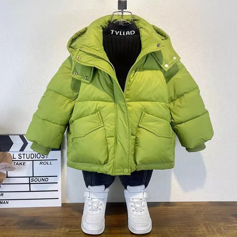 Childrens Clothing Boys Cotton Jacket 2024 Winter New Cotton Jacket Trendy Cool Baby Solid Color Loose Versatile Jacket