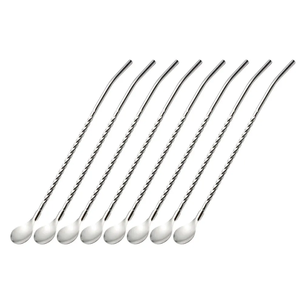 

8Pcs Stainless Steel Straw Spoons Creative Cocktail Stirring Scoops Smooth Multipurpose Kitchen Tableware for Dessert Coffee Ice