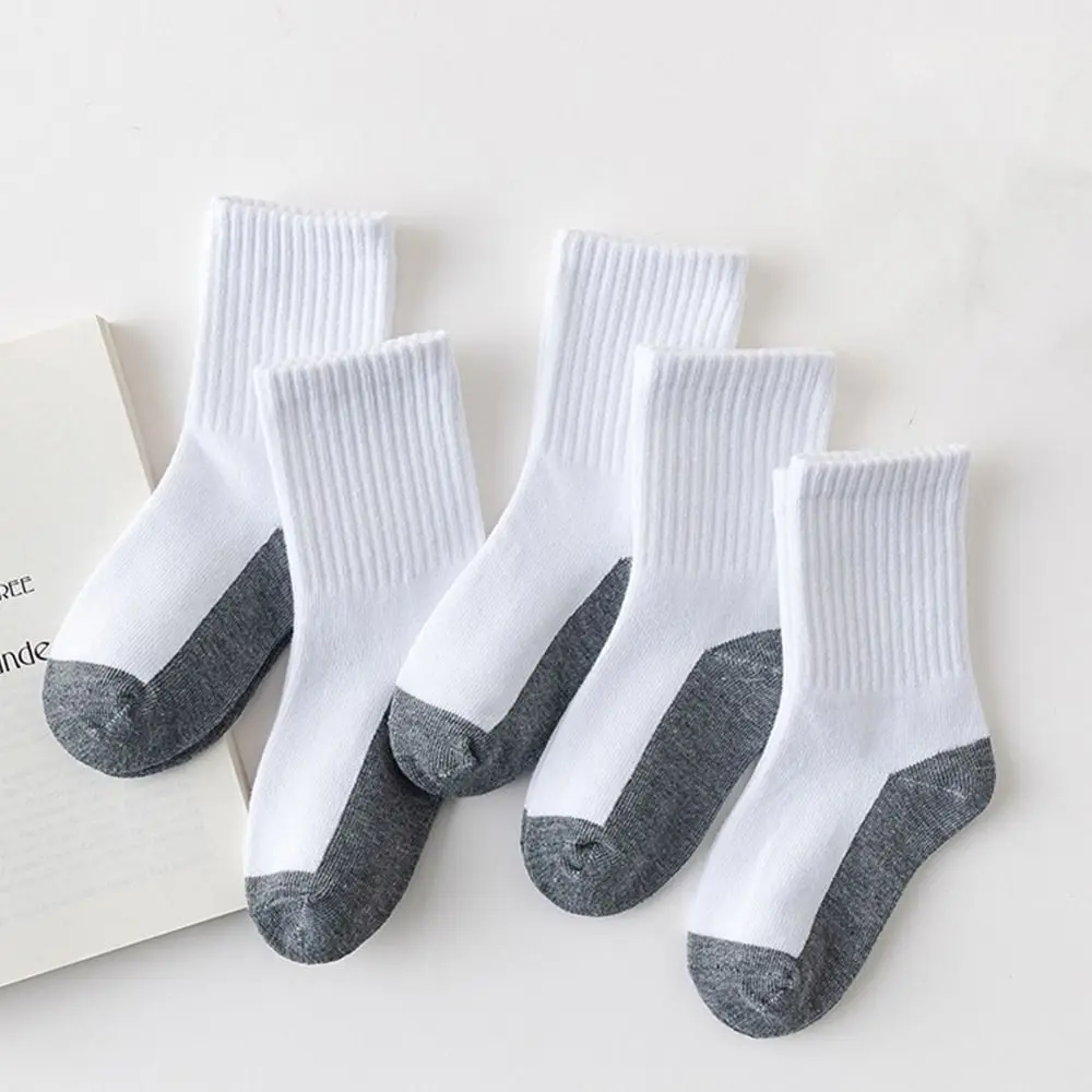 

1 pair Casual Grey Black Sole Children White Socks Absorbing Sweat Solid Color Sport Socks Cloth Accessories Baby Hosiery Spring