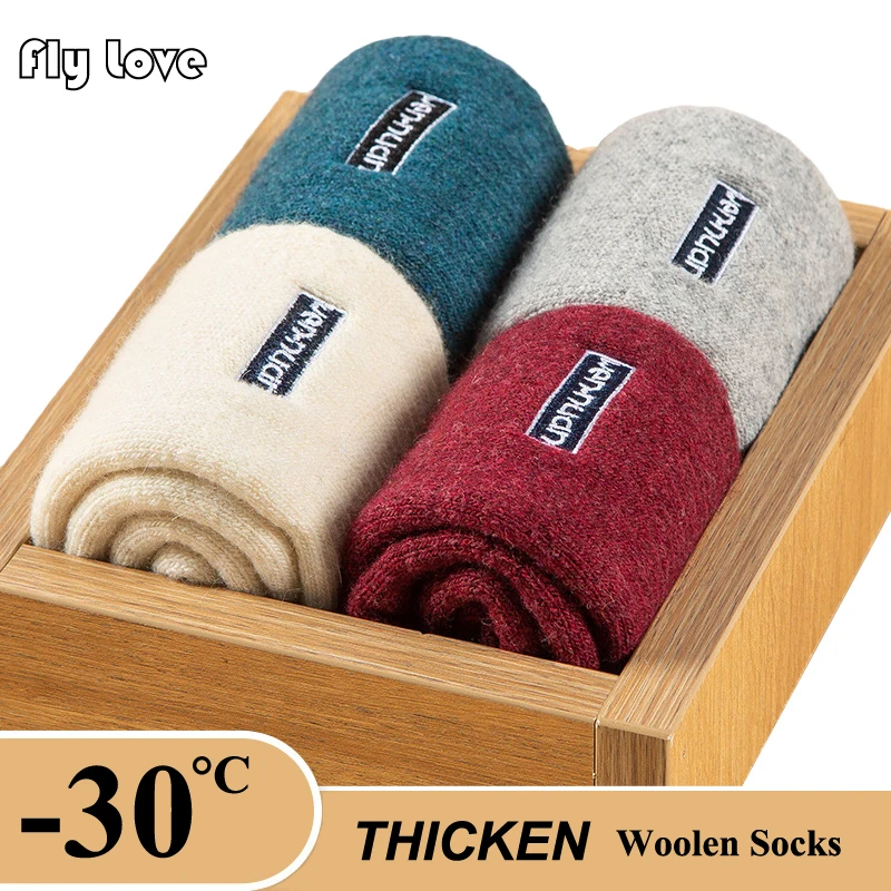 4 Pairs Winter Wool Socks Super Thick Warm Thermal Soft Cozy Hiking Socks for Cold Weather Plush Middle Tube Boots Socks