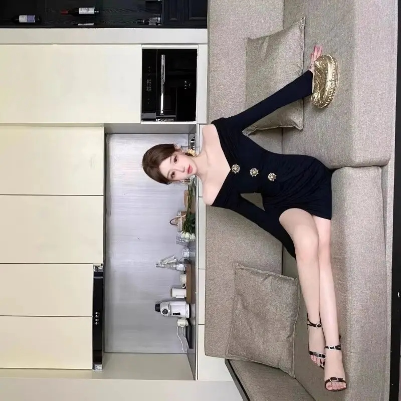 2026 Women's Autumn Long Sleeve One Shoulder Bodycon Dress High Waist Pleated Mini Skirt Elegant Casual Party Outfit​