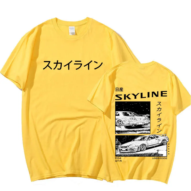 Anime Drift AE86 Initial D Double Sided T-shirt O-Neck Short Sleeves Summer Casual Unisex R34 Skyline GTR JDM Manga T Shirts