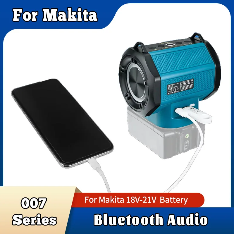 Ponbos Portable Speaker for Makita Batteries with USB Type-C Port Bluetooth Compatible Speaker for Work Site Camping Parties