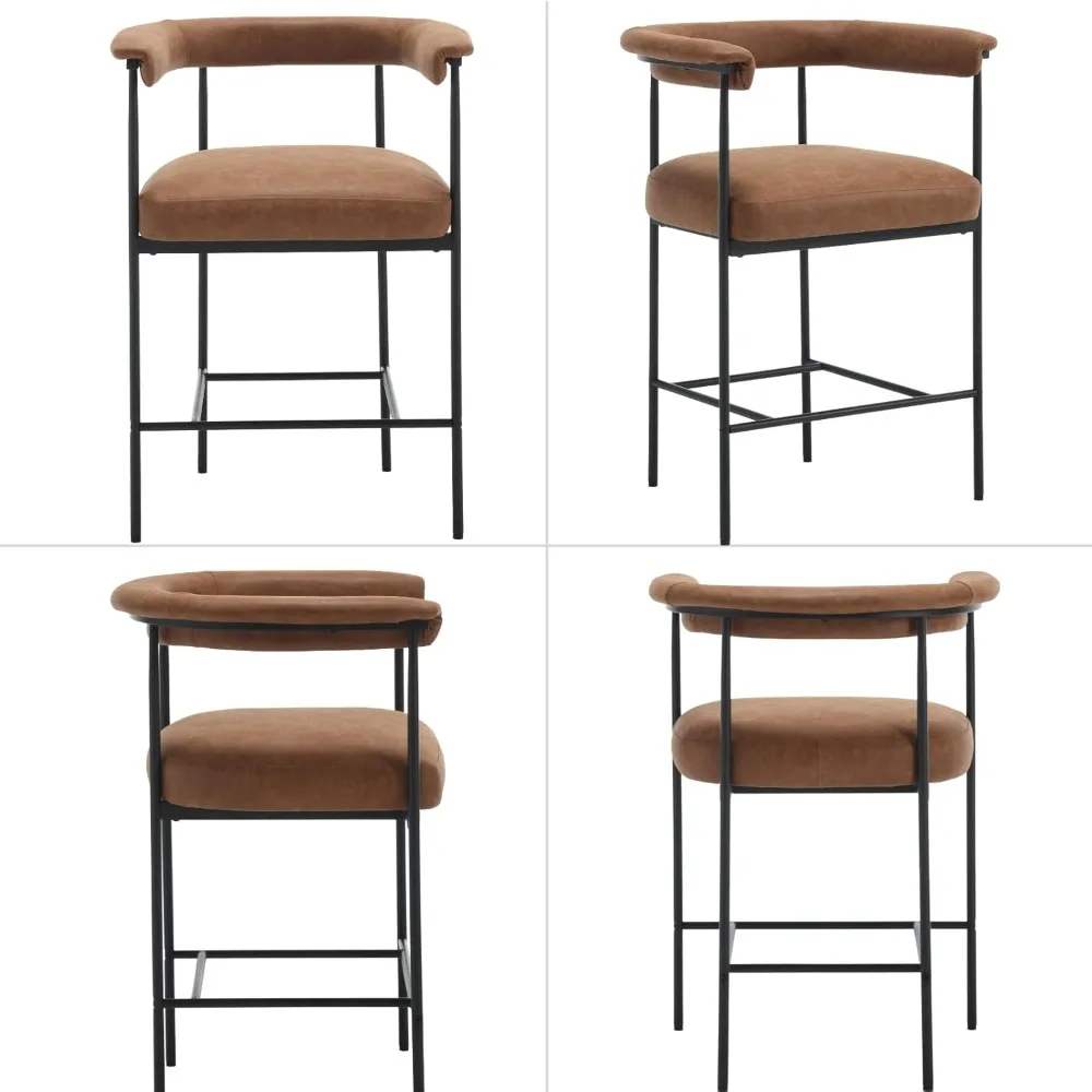 Modern Bar Stools Set of 4, 26 Inch PU Leather Counter Height Upholstered BarStools Bar Chairs with Open Backrest Metal Legs