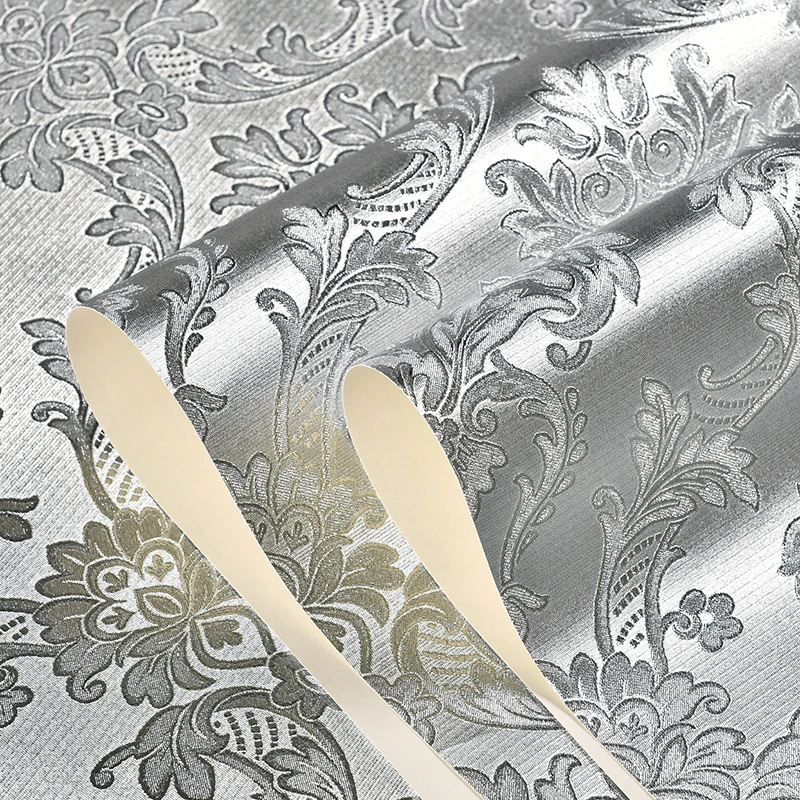 Prata Damasco Wallpaper Rolo para Quarto e Sala Papel de Parede Damasco Reflective Ktv Wallpapers Gold Foil Luxo