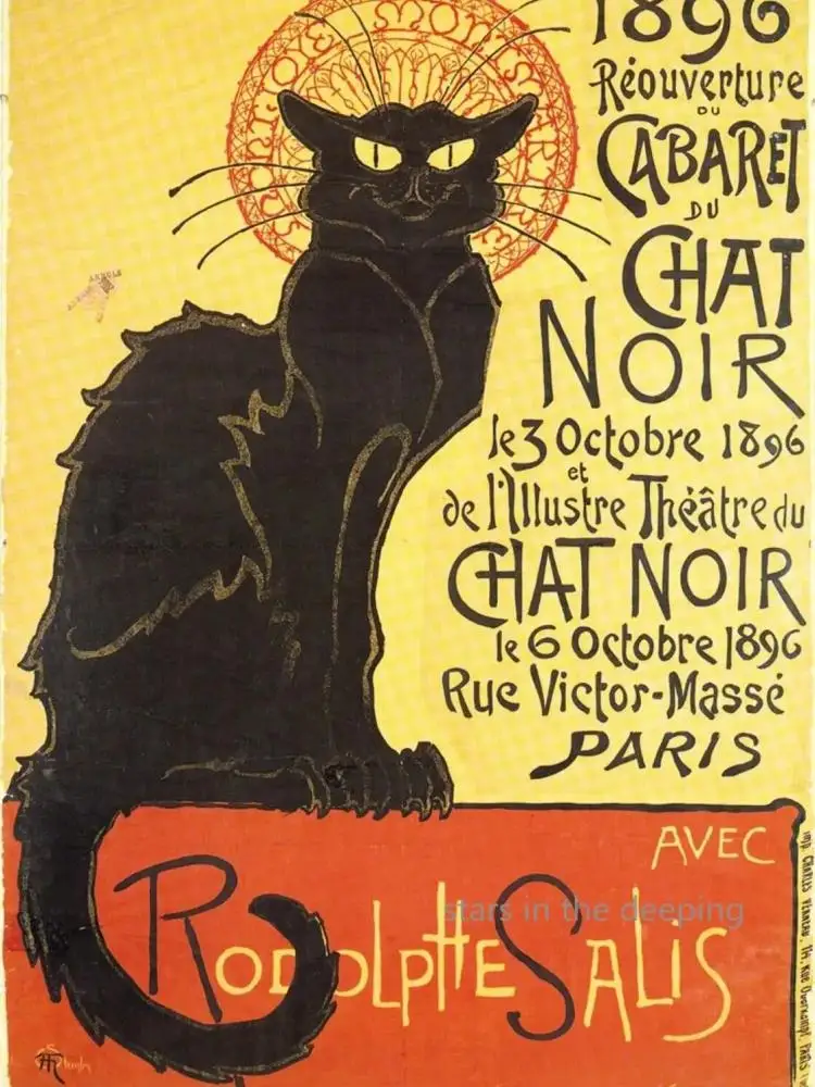 Classic French Le Chat Noir Black Cat By Theophile Advertisement Art Posters Canvas Painting Wall Art Prints Pictures Home Decor