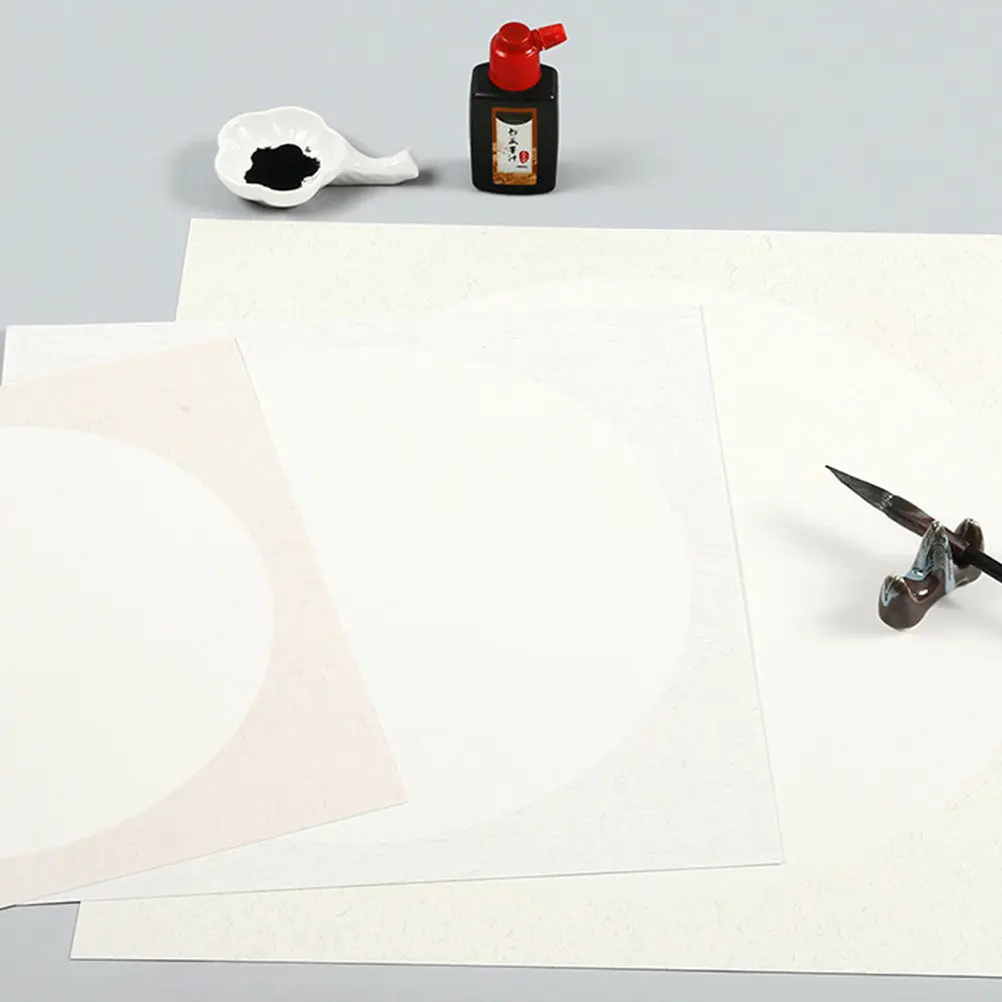 10Sheets Chinese Painting Fan Surface Xuan Paper Thickened Water Absorbent Ink Diffusion Art Paper for Beginners 33x33cm