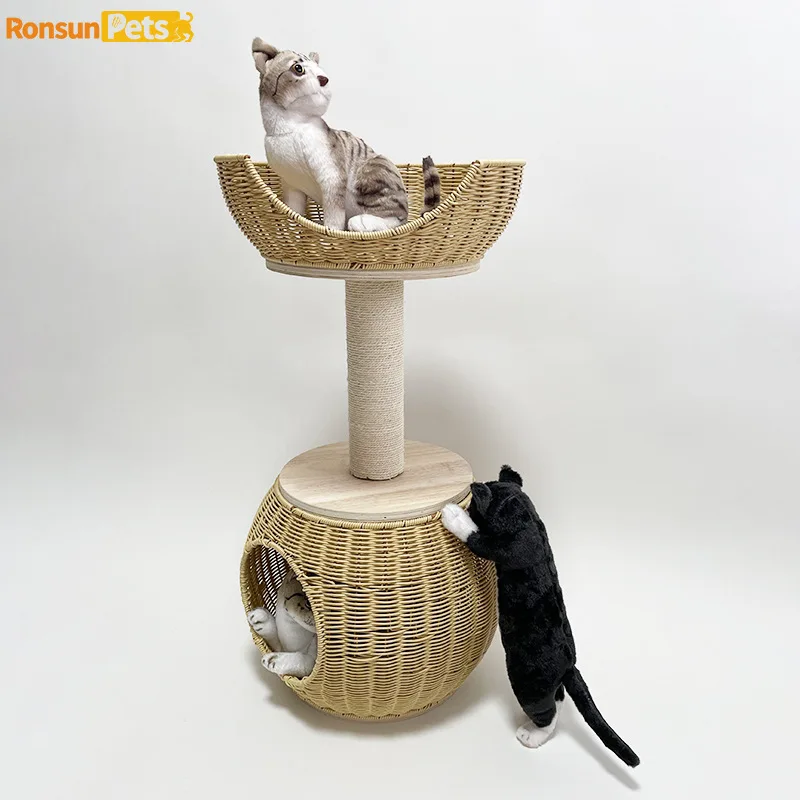 Wooden cat climbing frame PE rattan litter tree integrated household small frame breathable multi does not occup