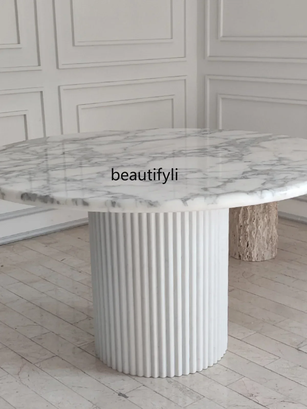 1826 People round Table Natural Marble Dining-Table Modern round Dining Room Roman Column Table Legs ArabescatoQ