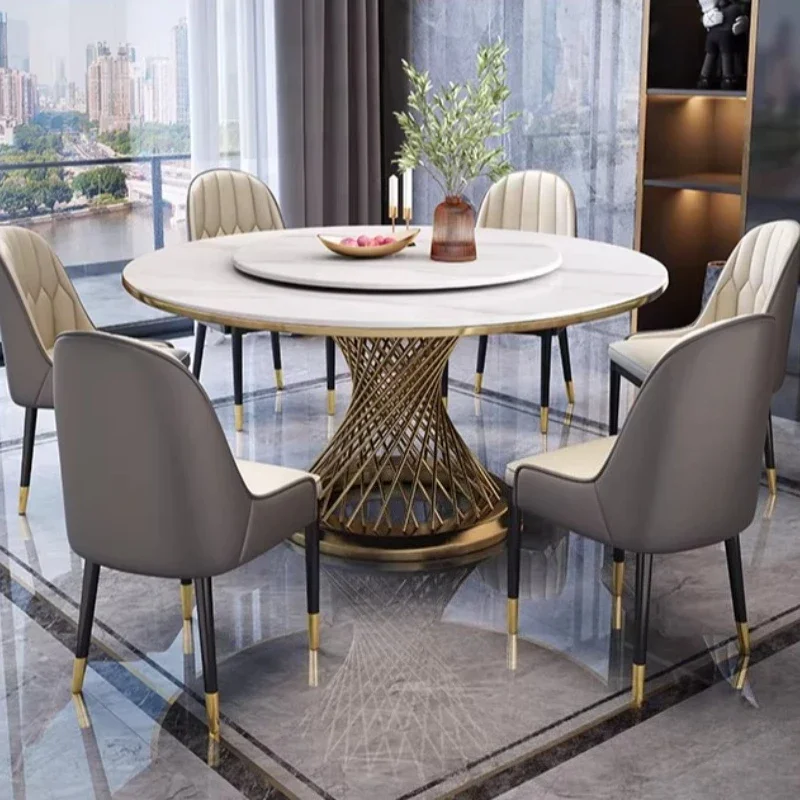 dining rooms Table pliante home furniture desk Light luxury rock slab modern round dining tables and sets with turntable chairs