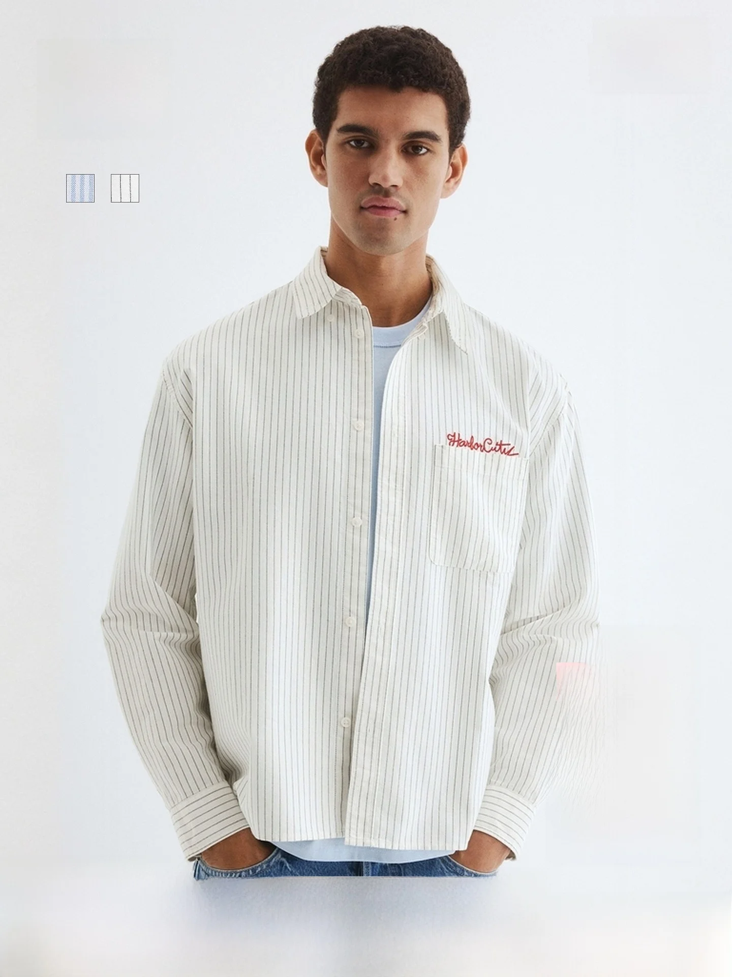 

Мужская рубашка свободного кроя из ткани «оксфорд» с квадратным воротником на пуговицах, повседневная, от H&M, модель 302598, для ежедневной носки