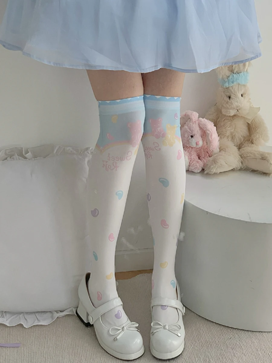 Candy Lolita Socks for Women Spring Summer Autumn Tube Socks Velvet Print Knee Socks Lolita Japanese Sweet