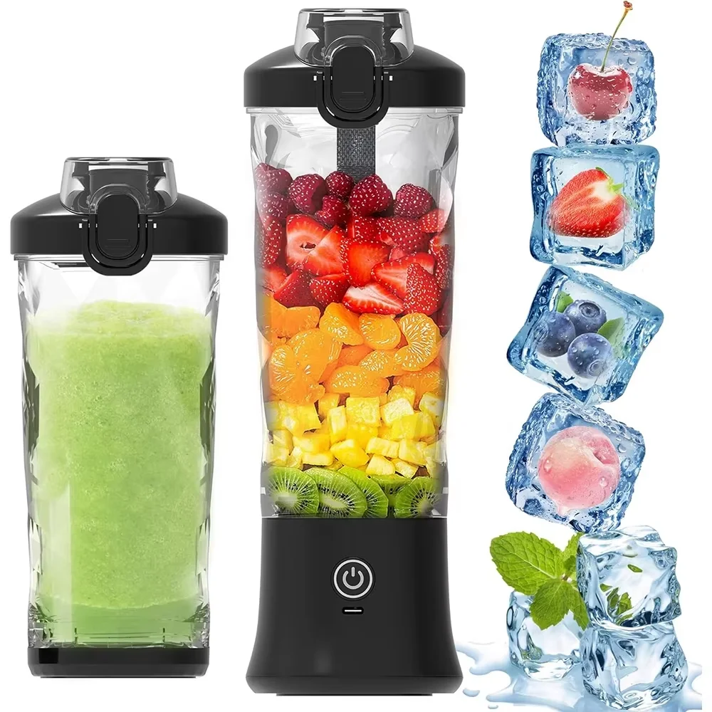 ポータブルUSB電動フルーツジューサーミキサー、ミニスロージューサー、ステンレス鋼とプラスチックの刃、DC電源、家庭用、車載用、屋外用