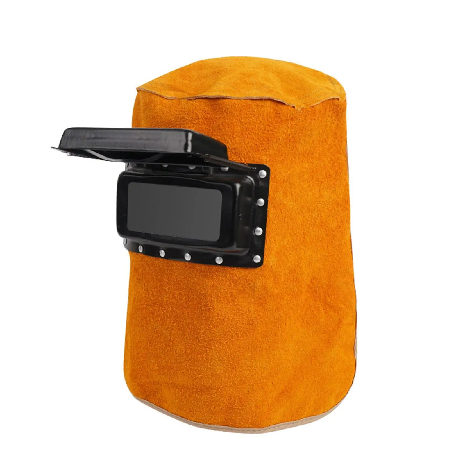 Cowhide Leather Welding Helmet Mask Heat Resistant Breathable with Lens Work Hat for Polishing Welding Workplaces