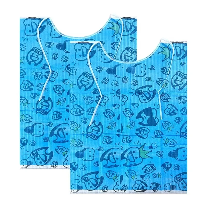 

NIGF 100 Units/Pack Disposable Dental Bibs with Individual Ribbons, Blue Waterproof Leaves