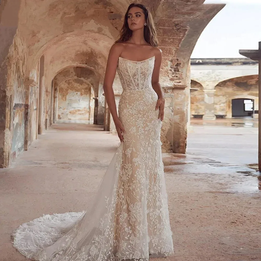 

2026 Sexy Mermaid Wedding Dress With Shiny Sequins Sleeveless Court Training Lace Decal Bridal GownVestidoDeNovia Customized