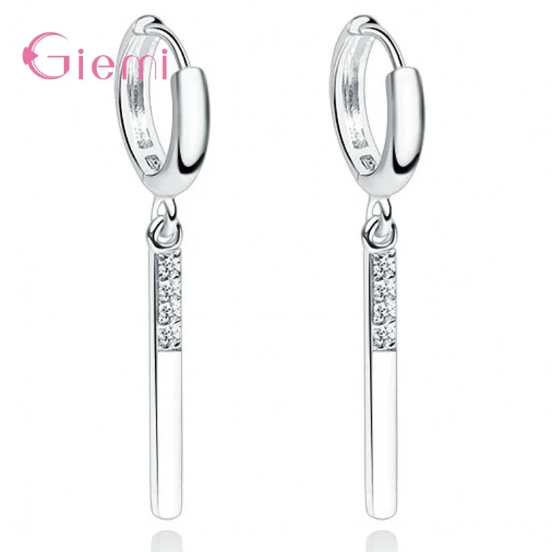 بسيطة 925 فضة دائرة مكعب الزركون كريستال إسقاط أقراط للنساء الفتيات الذكرى حفلة هدايا مجوهرات الأزياء