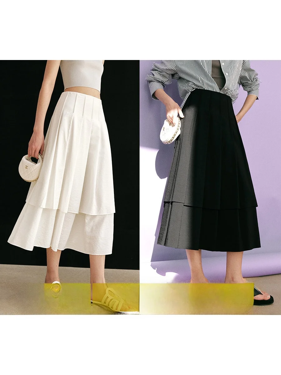 

Amyy Studios Special Offer 8 r0W Sle 3D Tailored Waist Handmade Pleated Double Layer A-Line Midi Skirt Women's Premium Faion